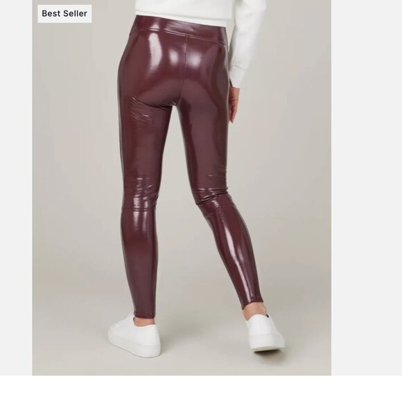 NWT SPANX Faux Patent Leather Leggings Ruby - Picture 3 of 8